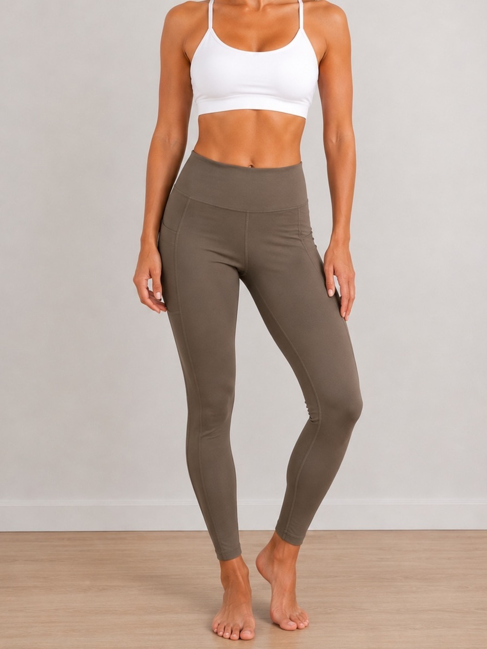 Mondetta Performance + Luxury High Rise Pocket Leggings Taupe Size M